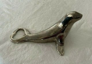 Vintage Seal Sea Lion Bottle Opener - Metal ? Silver Plated -