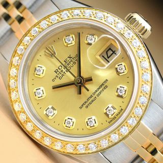 Ladies Rolex Datejust Champagne 18k Yellow Gold & Stainless Steel Diamond Watch