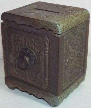 Antique Coin Deposit Cast Iron Toy Combination Safe Bank 3.  2 Pounds 5.  25 " Tall Nr