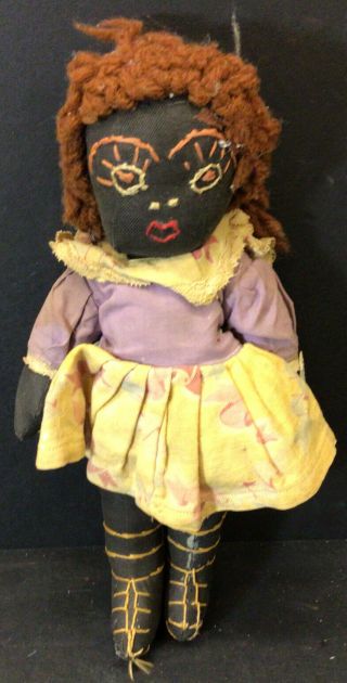 Antique Cloth Hand Made Rag Doll Black African - American