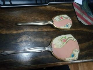 Antique Vintage Hairbrush And Hand Mirror Dresser Set Brass Pre Owned