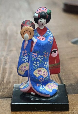 Miniature Geisha Dollhouse Antique Clay Sculpted Figurine Vintage Artisan Doll