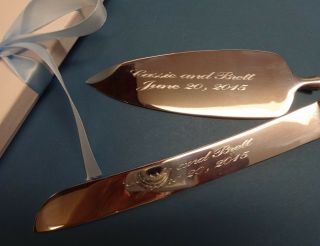 Personalized Engraving For A Wedding Cake Server Purchased From Antique Cupboard