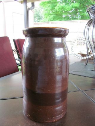 Antique Stoneware Glazed Brown Pottery Southern Pottery Crock / Churn 1 Gallon