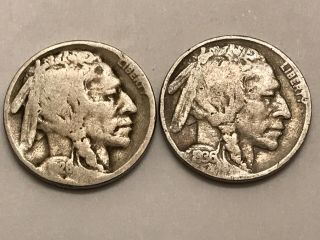 1928 And 1936 United States Buffalo Nickels American Indian Old Antique Coins