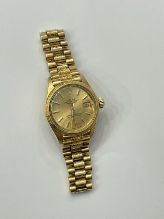 Lady Rolex Datejust Solid 18k Yellow Gold President Watch Champagne Dial 6927