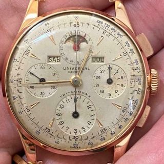 Universal Geneve Tri - Compax 12552 18kt Rose Gold Chronograph Vintage Watch