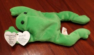 Vintage Rare Retired Ty Beanie Baby 1993 Legs Style 4020 Frog Plush With Tag