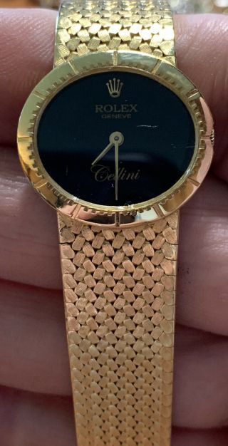Vintage Solid 18k Yellow Gold Rolex Ladies Watch Mesh Band 6 - 1/2”