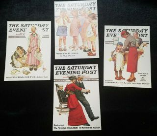 Vintage Set Of 4 Lithographs Of The Saturday Evening Post