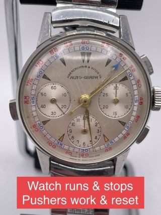 RARE 1950s Heuer Abercrombie Fitch Auto - Graph Chronograph Watch Needs Service 2