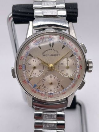 RARE 1950s Heuer Abercrombie Fitch Auto - Graph Chronograph Watch Needs Service 3