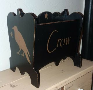 Vintage Wood 2 Slot Mail Napkin Caddy Box Primitive Decor Black Crow Stars