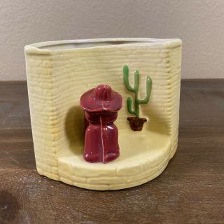 Half Round Wall Hanging Pocket Vase Sleeping Mexican Cactus Yellow Maroon