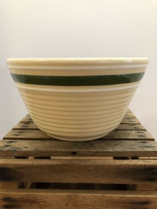 Vintage Antique Watt Pottery Oven Ware Stoneware Bowl Green White Stripe Size 6