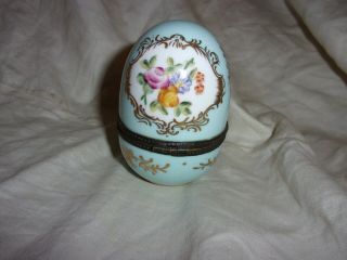 Vintage Hand Painted Porcelain Limoges Egg Shape Trinket Box Roses