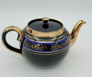 Vintage Sadler England Teapot Black Blue Gold Numbered
