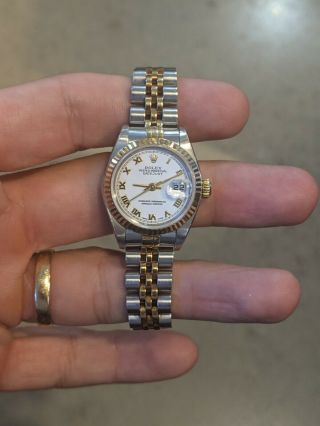 Rolex Datejust 26mm 79173 Stainless/yellow Gold White Roman Dial Bracelet Watch