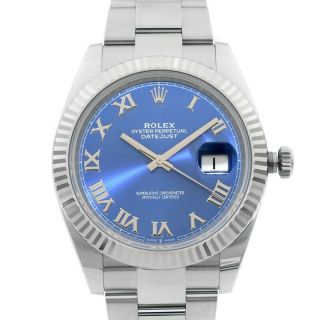 Rolex Datejust 41mm Oyster Band Steel 18k Gold Bezel Blue Dial Mens Watch 126334