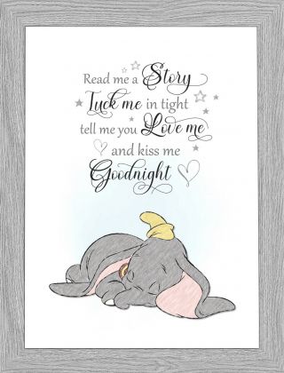 Dumbo Elephant Nursery Poster Baby Christening Keepsake Gift A4 Print Only