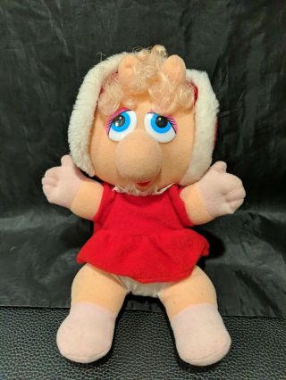 Vintage 1987 Jim Henson Muppet Baby Miss Piggy Plush Toy Red Dress Hood