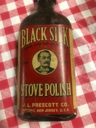 Vintage Black Silk Stove Polish 6 Oz Bottle J L Prescott Company Usa Antique