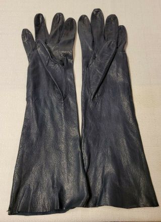 Grandoe Vintage Soapable Leather Womens Navy Blue Gloves Size 7 (55)
