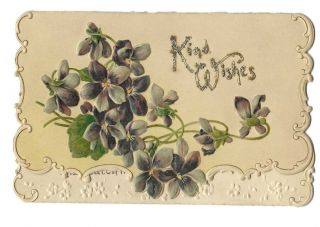 Victorian Year Greetings Card Forget Me Knot Flower Die Cut Chromo Litho