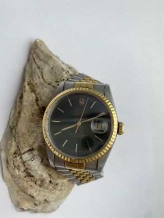 Rolex Datejust 36mm 16233 18k Yellow Gold Black Dial Jubilee Two Tone