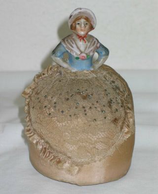 Vintage Antique Porcelain Half Doll Victorian Girl Pin Cushion All