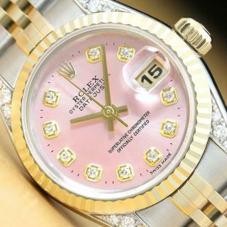 Rolex Ladies Datejust Two Tone 18k Yellow Gold Quickset Watch,  Diamond Lugs