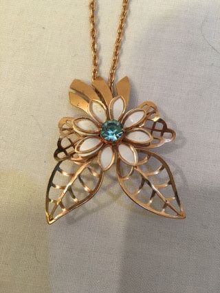 Necklaces Vintage Rhinestone Enamel Flower Pin Brooch Gold Tone