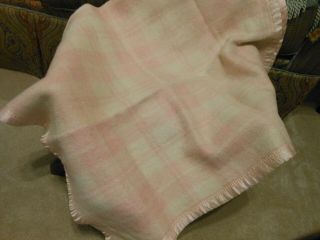 Vintage Gen Esmond Pink Plaid Baby Blanket 100 Wool 36 " X 60 " Satin Edge Rare