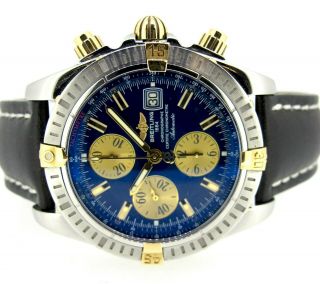 Breitling Chronomat Evolution B13356 Blue Dial Two - Tone Chronograph Watch 44 Mm