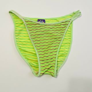 Vintage 80s 90s Neon Green/yellow/purple Stripe String Bikini Bottoms Only Xl