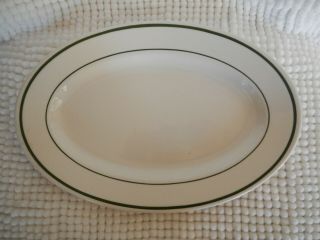 Vintage Buffalo China Green Stripe Oval Diner Restaurant Sandwich Plate 8x11 1/2