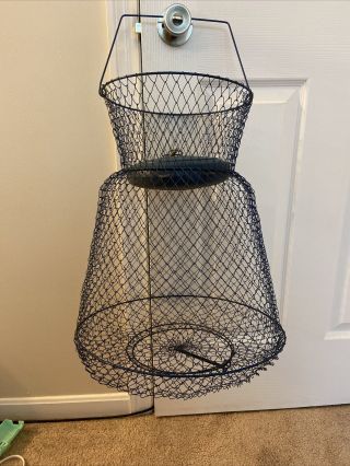 Vintage Sportfisher Fishing Collapsible Metal Basket Mesh Bait Cage