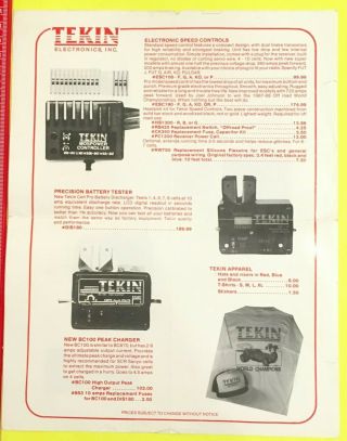 Rare Vintage Rc Tekin Electronics Inc.  Ifmar Advertisement Sheet