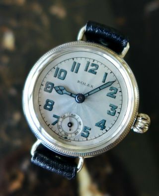 A Rare Large Vintage 1914 - 1918 Ww1 Gents Military Rolex Trench Watch In Silver