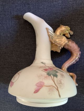 Antique R H Made In Austria Handled Porcelain Vase W Dragon 8”