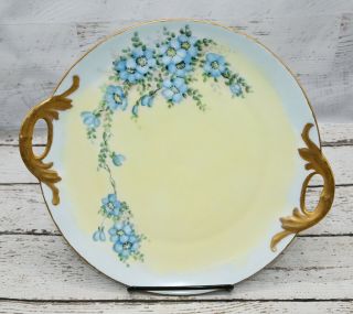 Antique P T Bavaria Germany Hand Painted Plate Gold Rim Blue Flower