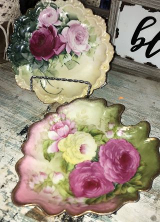 Antique Hand Painted Roses And Floral China Plate And Dish From Bavaria
