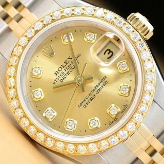 Rolex Ladies Datejust 69173 Champagne Two Tone Diamond Quickset Watch