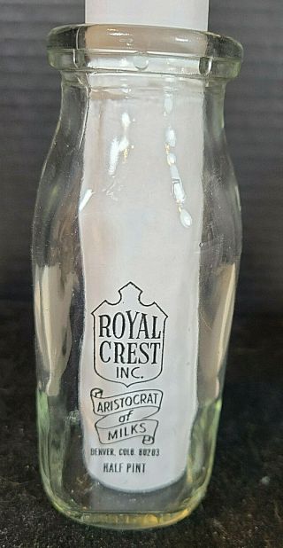Vintage Royal Crest Dairy Half Pint Glass Milk Bottles Denver Colorado