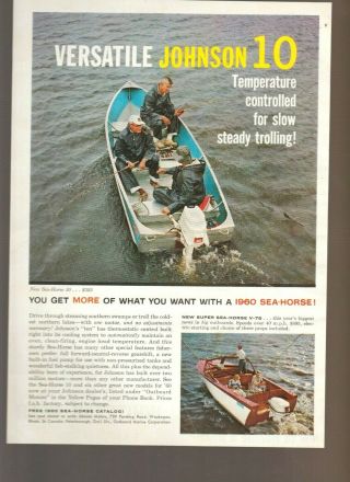 Vintage 1960 Outboard Motor Ad: Johnson Sea - Horse 10,  Trout - Fishing Mag.  Cover