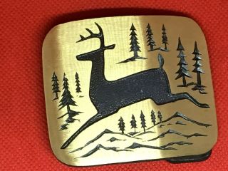 Buckler Ltd.  Solid Brass Belt Buckle Hand Made In Israel Gd 64 Deer Running