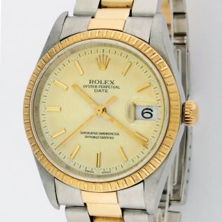 Rolex Oyster Perpetual Date 15223 Champagne Dial Two Tone Ss/18k Gold Watch 34mm