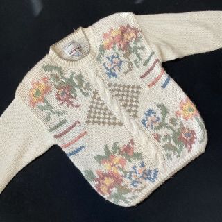 Vintage 80s Carolina Colors Floral Knit Sweater Size Medium W/ Shoulder Pads
