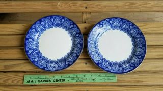 2 Vintage Bombay Company Blue & White Porcelain 8 " Salad Dessert Luncheon Plates