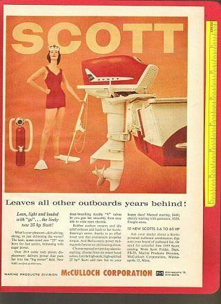 Vintage 1959 Scott 25hp Outboard Motor Color Ad Mcculloch Corporation